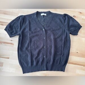 Black Pointelle Short Sleeve Cardigan